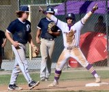 Lemoore's Israel Ramos celebrates after stealing a base against Mission Prep. He eventually scored. 